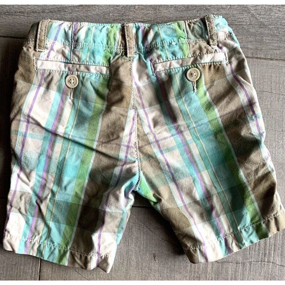 GAP KIDS Bermuda Length Shorts Girl's 4 Madras Plaid Blue Green - Picture 2 of 2